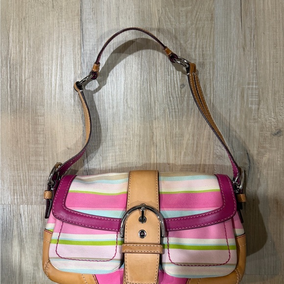 Coach Handbags - Coach Pink and Tan Striped Hobo Bag